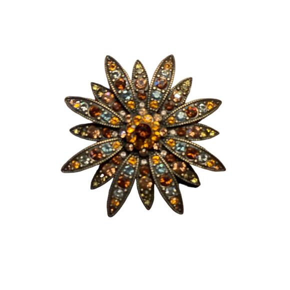 Joan Rivers Vintage Swarovski Crystal Sparkle Starburst Brooch Pin Set Bronze - Picture 6 of 15